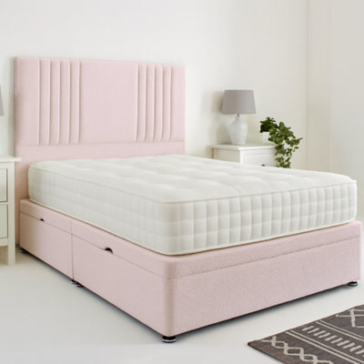 Urban Textures - Milan Ottoman Bed Rounded Headboard Side Lift: Boucle Pink - image 1