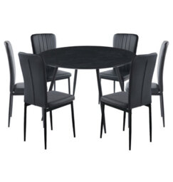 Hallowood Furniture Cullompton Large Black Round Dining Table 120Cm With 6 Black Faux Leather High Back Chairs - thumbnail 8