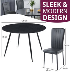Hallowood Furniture Cullompton Large Black Round Dining Table 120Cm With 6 Black Faux Leather High Back Chairs - thumbnail 3