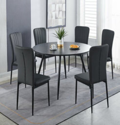 Hallowood Furniture Cullompton Large Black Round Dining Table 120Cm With 6 Black Faux Leather High Back Chairs - thumbnail 1