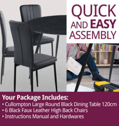 Hallowood Furniture Cullompton Large Black Round Dining Table 120Cm With 6 Black Faux Leather High Back Chairs - thumbnail 7
