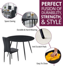 Hallowood Furniture Cullompton Large Black Round Dining Table 120Cm With 6 Black Faux Leather High Back Chairs - thumbnail 2