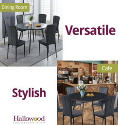 Hallowood Furniture Cullompton Large Black Round Dining Table 120Cm With 6 Black Faux Leather High Back Chairs - thumbnail 6