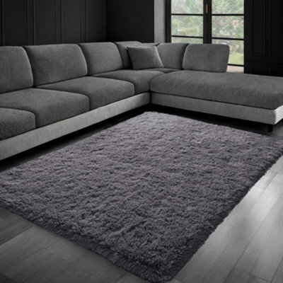 Aspire Homeware Non Slip Grey Shaggy Rug Soft Fluffy Washable, Living Area And Bedroom Rug, (L)170Cm X (W)120Cm - image 1