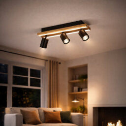 Eglo Gesteira Steel And Wood Led Warm White Modern 3-Light Spotlight, Black And Brown
