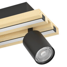 Eglo Gesteira Steel And Wood Led Warm White Modern 3-Light Spotlight, Black And Brown - thumbnail 3