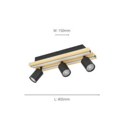 Eglo Gesteira Steel And Wood Led Warm White Modern 3-Light Spotlight, Black And Brown - thumbnail 4