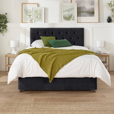Aspire Olivier Divan, Plush Fabric, Strutted Headboard, No Drawers, Onyx, Superking - image 1