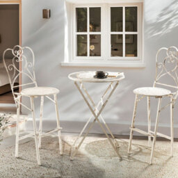 Wyld And Coco Provencal Foldable Round Bar Table Beige Iron For 2 - Compact Outdoor Balcony Table 60Cm. - thumbnail 2