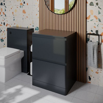 Affine Bathroom Cloakroom Vanity Unit 600mm Freestanding Cabinet Drawer Anthracite Grey - image 1