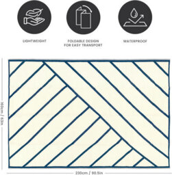 Relsy Large Garden Outdoor Rug For Patio, Royal Blue & Cream Geo-Lines Waterproof Garden Rug 160 X 230Cm - thumbnail 4