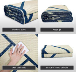 Relsy Large Garden Outdoor Rug For Patio, Royal Blue & Cream Geo-Lines Waterproof Garden Rug 160 X 230Cm - thumbnail 5