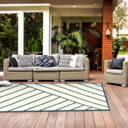 Relsy Large Garden Outdoor Rug For Patio, Royal Blue & Cream Geo-Lines Waterproof Garden Rug 160 X 230Cm - thumbnail 7