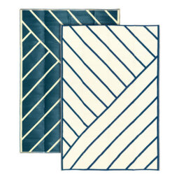 Relsy Large Garden Outdoor Rug For Patio, Royal Blue & Cream Geo-Lines Waterproof Garden Rug 160 X 230Cm