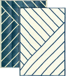 Relsy Large Garden Outdoor Rug For Patio, Royal Blue & Cream Geo-Lines Waterproof Garden Rug 160 X 230Cm - thumbnail 2