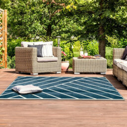 Relsy Large Garden Outdoor Rug For Patio, Royal Blue & Cream Geo-Lines Waterproof Garden Rug 160 X 230Cm - thumbnail 3