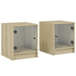 Berkfield Bedside Cabinets With Glass Doors 2 Pcs Sonoma Oak 35X37X42 Cm - thumbnail 2