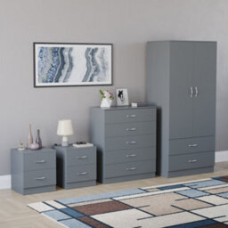 Lassic Vida Designs Riano 4 Piece Bedroom Set (2 Drawer Bedside Chest, 5 Drawer Chest, 2 Door 2 Drawer Wardrobe), Grey - thumbnail 6