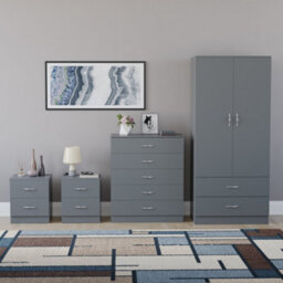 Lassic Vida Designs Riano 4 Piece Bedroom Set (2 Drawer Bedside Chest, 5 Drawer Chest, 2 Door 2 Drawer Wardrobe), Grey - thumbnail 7