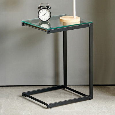 The Furniture Market Monza Cantilever Glass Side Table Compact Clear Glass Top, Black Frame, Adjustable Foot Pads, Modern Lamp Table For Living Room - image 1