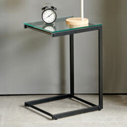 The Furniture Market Monza Cantilever Glass Side Table Compact Clear Glass Top, Black Frame, Adjustable Foot Pads, Modern Lamp Table For Living Room