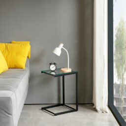 The Furniture Market Monza Cantilever Glass Side Table Compact Clear Glass Top, Black Frame, Adjustable Foot Pads, Modern Lamp Table For Living Room - thumbnail 4