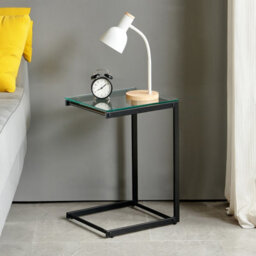 The Furniture Market Monza Cantilever Glass Side Table Compact Clear Glass Top, Black Frame, Adjustable Foot Pads, Modern Lamp Table For Living Room - thumbnail 2