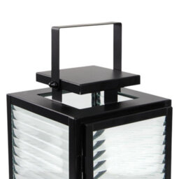 Biznest Sleek Ribbed Glass Panels Lantern Black Metal Frame Tealight Candle Pillar Holder Interior Room Accent Lighting 30X15X14Cm - thumbnail 4
