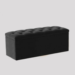 150Cm Luna Chesterfield Ottoman Storage Box - Black Plush Velvet Upholstered Blanket Box - thumbnail 3