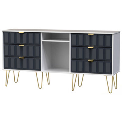 Cube Ready Assembled Matt Indigo & White Media Unit With 2 Shelves & 6 Drawers, (H)152Cm X (W)74Cm X (D)39.5Cm - image 1