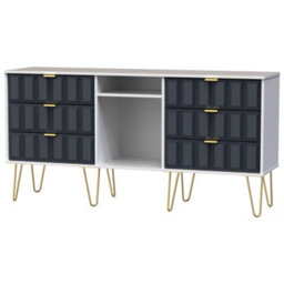 Cube Ready Assembled Matt Indigo & White Media Unit With 2 Shelves & 6 Drawers, (H)152Cm X (W)74Cm X (D)39.5Cm - thumbnail 1