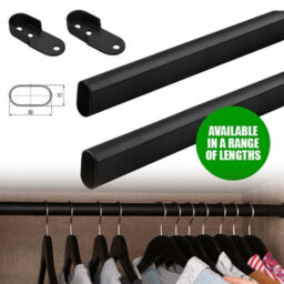 Black Oval Wardrobe Rail, Set Of 2X 60Cm Wall Mounted Clothes Hanging Rail - thumbnail 1
