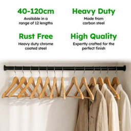 Black Oval Wardrobe Rail, Set Of 2X 60Cm Wall Mounted Clothes Hanging Rail - thumbnail 2