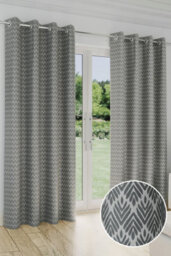 "Enhanced Living Aspen Grey Chevron Pattern 46 X 54"" (117X137Cm) Eyelet Thermal Noise Reducing Room Darkening Curtains (Pair)" - thumbnail 1