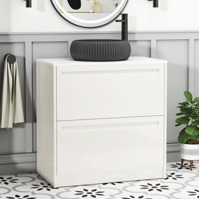 Royal Bathrooms Royal Bathroom Elmore 800mm Classic White Freestanding Bathroom Vanity Unit 2 Drawer Plain White Worktop With Milan Black Basin - image 1