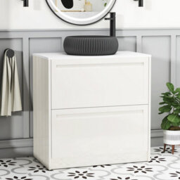Royal Bathrooms Royal Bathroom Elmore 800mm Classic White Freestanding Bathroom Vanity Unit 2 Drawer Plain White Worktop With Milan Black Basin - thumbnail 1