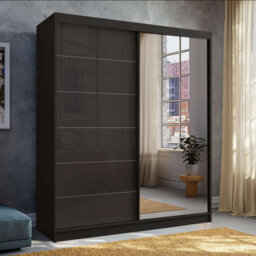 M N Furniture Ltd Wardrobe With Led Light High Gloss Sliding Wardrobe - Modern Bedroom Cabinet 150Cm,180Cm,200Cm (Black,180Cm)