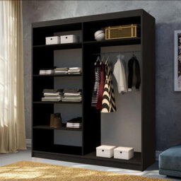 M N Furniture Ltd Wardrobe With Led Light High Gloss Sliding Wardrobe - Modern Bedroom Cabinet 150Cm,180Cm,200Cm (Black,180Cm) - thumbnail 2