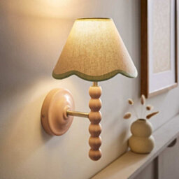 Valuelights Bobbin Pink Wall Light With Green Trim Scallop Shade And Bulb - thumbnail 2