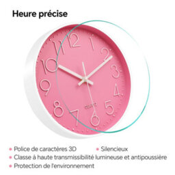 1 Pack Pink Wall Clock 30Cm Silent No Ticking Battery Operated Modern Decorative Design For Children, Living Room, Bedroom - thumbnail 8