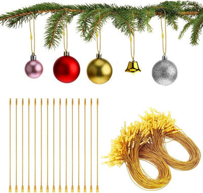 Pack Of 200 Christmas Ball Hooks, Rope Hooks For Christmas Tree Decorations With Lock, Hanging Decorations, Gold - image 1
