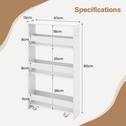 4-Tier Kitchen Storage Cart White Rolling Utility Trolley Organizer - thumbnail 2