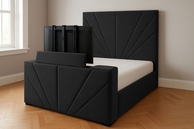 Royal View Velvet Upholstered Smart Tv Bed Frame - Plush Velvet, Dark Grey