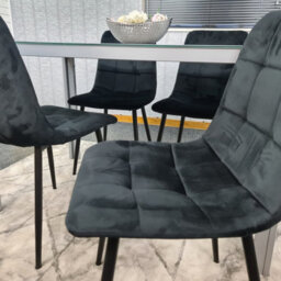 Kosy Koala Grey Dining Table And 4 Black Velvet Chairs Kitchen Dining Set Of 4 Glass Table - thumbnail 9