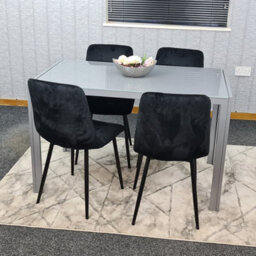 Kosy Koala Grey Dining Table And 4 Black Velvet Chairs Kitchen Dining Set Of 4 Glass Table - thumbnail 8