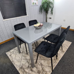 Kosy Koala Grey Dining Table And 4 Black Velvet Chairs Kitchen Dining Set Of 4 Glass Table - thumbnail 3