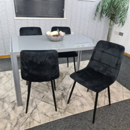 Kosy Koala Grey Dining Table And 4 Black Velvet Chairs Kitchen Dining Set Of 4 Glass Table - thumbnail 2
