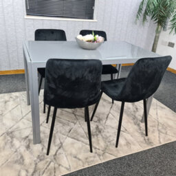 Kosy Koala Grey Dining Table And 4 Black Velvet Chairs Kitchen Dining Set Of 4 Glass Table - thumbnail 5