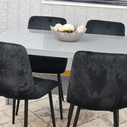 Kosy Koala Grey Dining Table And 4 Black Velvet Chairs Kitchen Dining Set Of 4 Glass Table - thumbnail 7