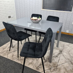 Kosy Koala Grey Dining Table And 4 Black Velvet Chairs Kitchen Dining Set Of 4 Glass Table - thumbnail 6
